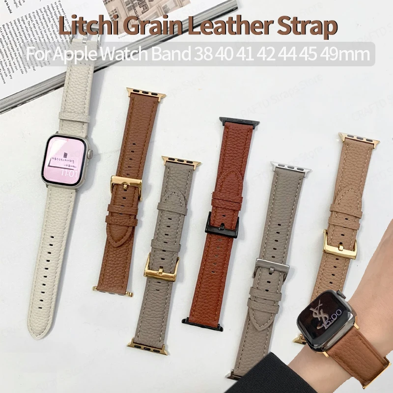 

Classic Leather Strap for Apple Watch Band 44mm 45mm 49 38 40 41 Replace Wrist Bracelet for iWatch Series 7 8 9 SE 6 5 4 Ultra 2