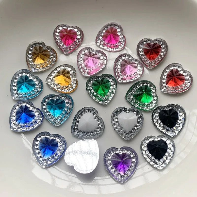 12 mm shiny resin rhinestone two-color heart shape rhinestone garden crafts heart shape scrapbook DIY accessories 80pcs/lot