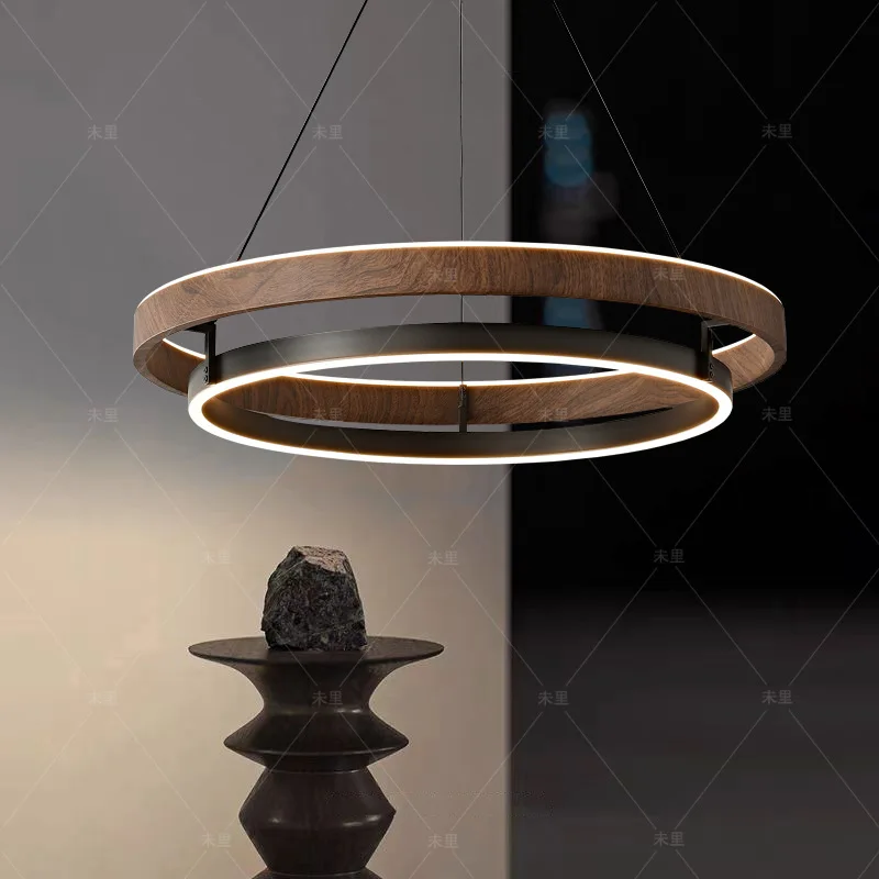 Black Modern Minimalist Aluminum Pendant Lights LED Wood Grain Living Room Restaurant Designer Indoor Home Decor Rotundity Lamps