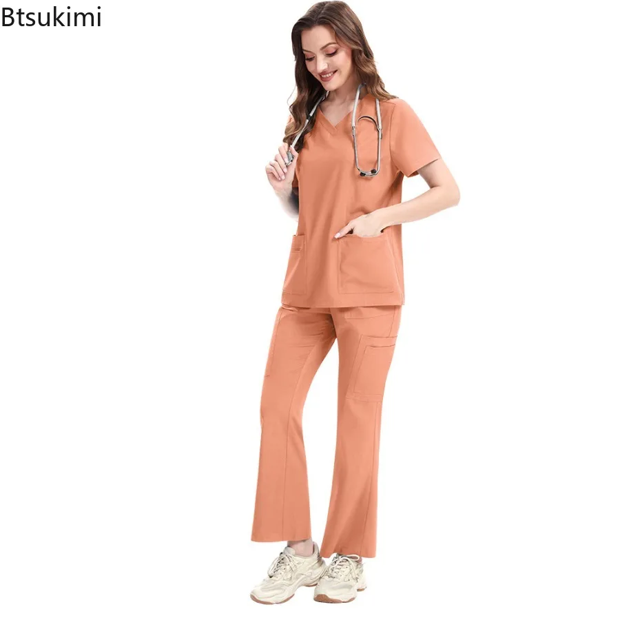 New Slim Fit Women Scrubs Sets Woman Medical Uniforms Nurses Accessories Clinic Beauty Salon Spa Pet Shop Workwear Clothing view 3