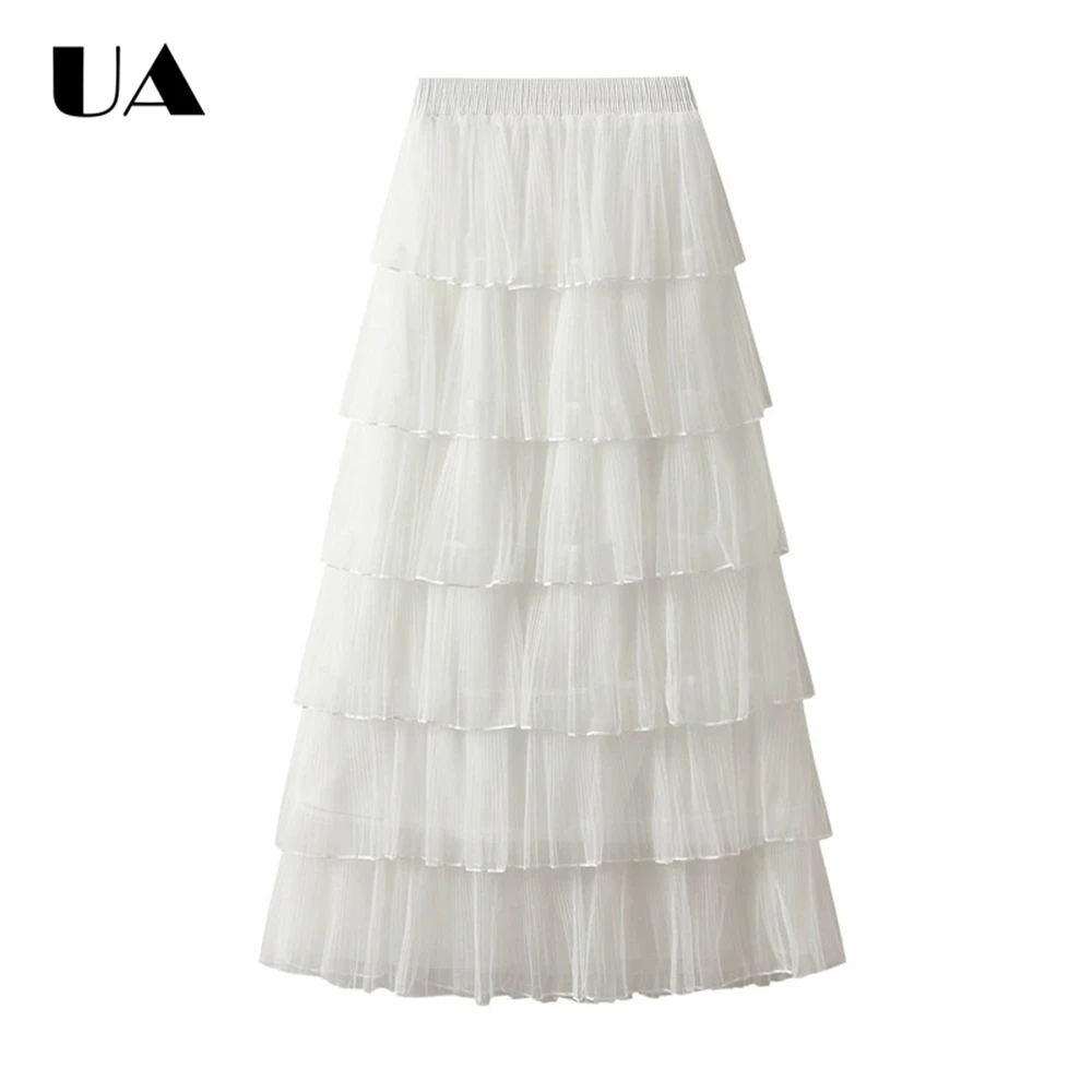 ULBYANRY Tiered Mesh 92cm Long Skirt for Women Spring Autumn Skirts, Fairy Elastic Waist Skirt Many Colors Avaliable