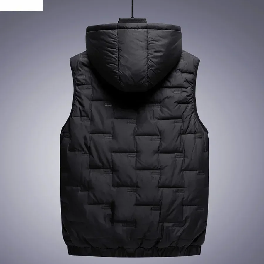Men's Winter Warm Vest Jacket Rectangular Embossed Fashion Down Cotton Hooded Vest Man Loose Windproof Casual Waistcoat 8XL