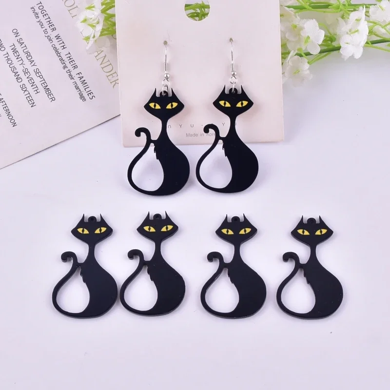 10pcs  Sexy Black Cat Animal Acrylic Charms for Earring Necklace Jewelry DIY Making 54*30mm