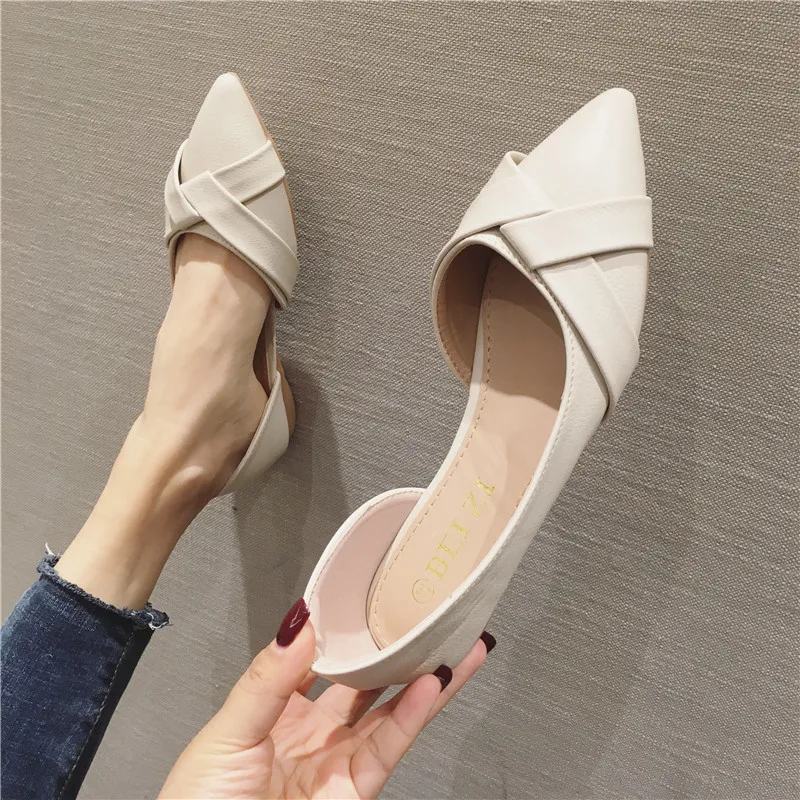 Women Black Flats Side Empty Plus Big Size 43 44 45 46 Pu Leather Soft Sole Lady Casual Shoes Pointed Toe Summer Flats 31 32 33