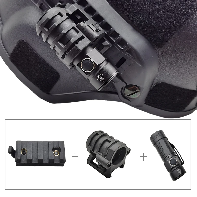 Tactical Helmet Strobe Light Telescopic Zoom Flashlight Helmet Scout Light With Hat Clamp Holder 20mm Rail Mount