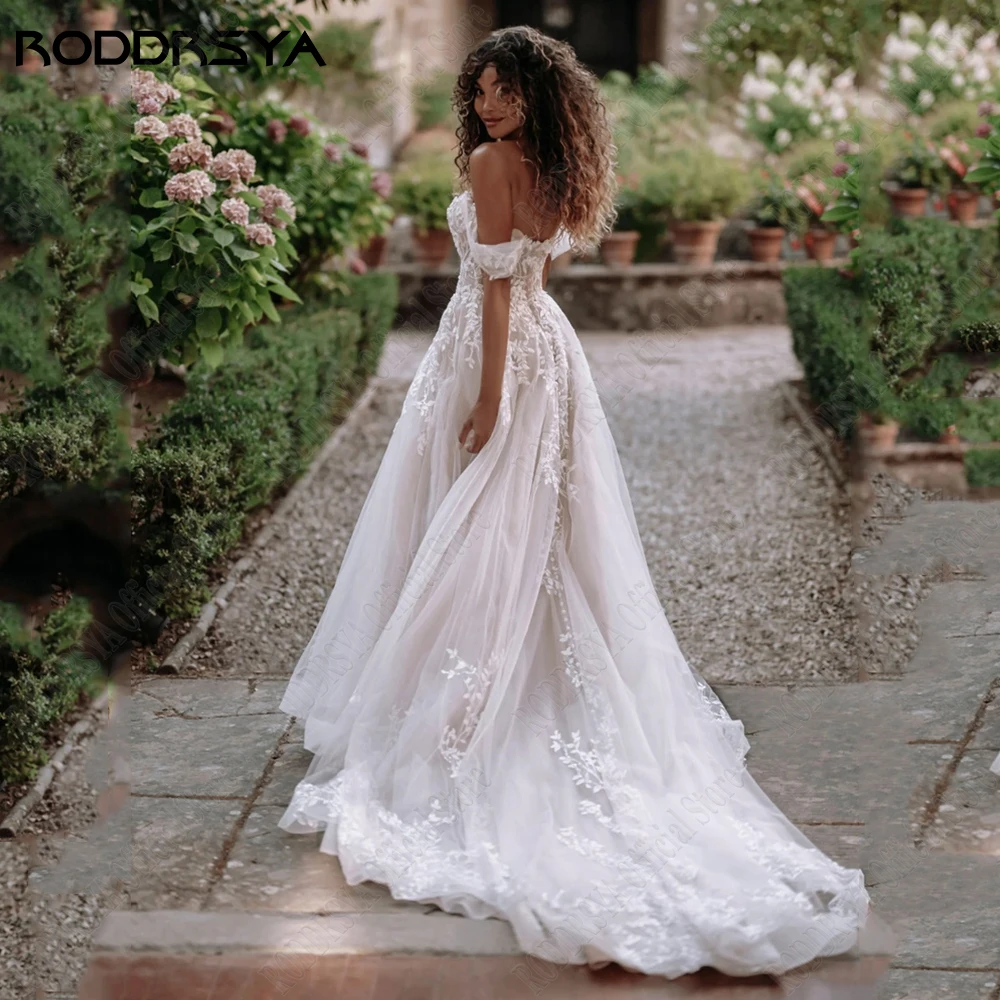 RODDRSYA gaun pernikahan bahu terbuka yang indah gaun pengantin Applique Sweetheart A-Line vestidos de novia playa buatan khusus