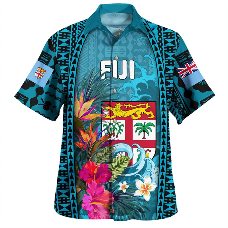 Summer Hawaiian 3D BULA FIJI Flag Emblem Printing Shirts Men Philippines Fiji Coat Of Arm Graphic Short Sleeves Fashion Clothing