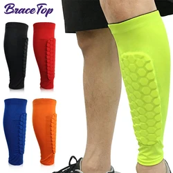 BraceTop 1 PC Football Shin Guards Protector Soccer Honeycomb Anti-crash Leg Calf Compression Sleeves Cycling Running Shinguards