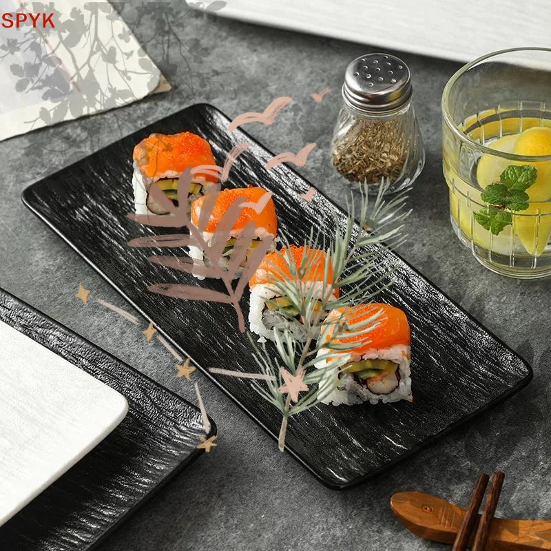 PP Stone Textured Rectangular Serving: Plate Durable Sushi Home Restaurant Daily