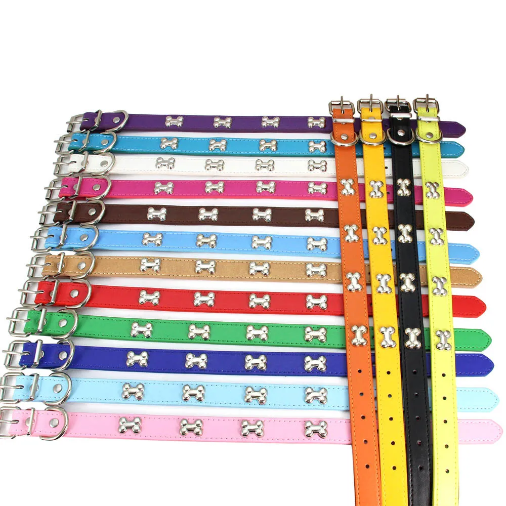 Bone Leather Durable Pet Dog Collar Pet Supplies Accessories Neck Strap Collar For Dog Puppy Pug Collars For Small Large Dogs