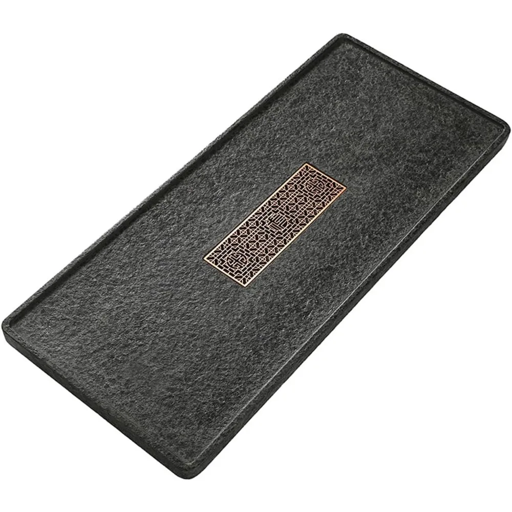 

SYALEO Chinese Gongfu Tea Table Serving Tray Natural Wujin Black Stone Tea Tray Rectangule Drainage Kung Fu Tea Set Filter Tray