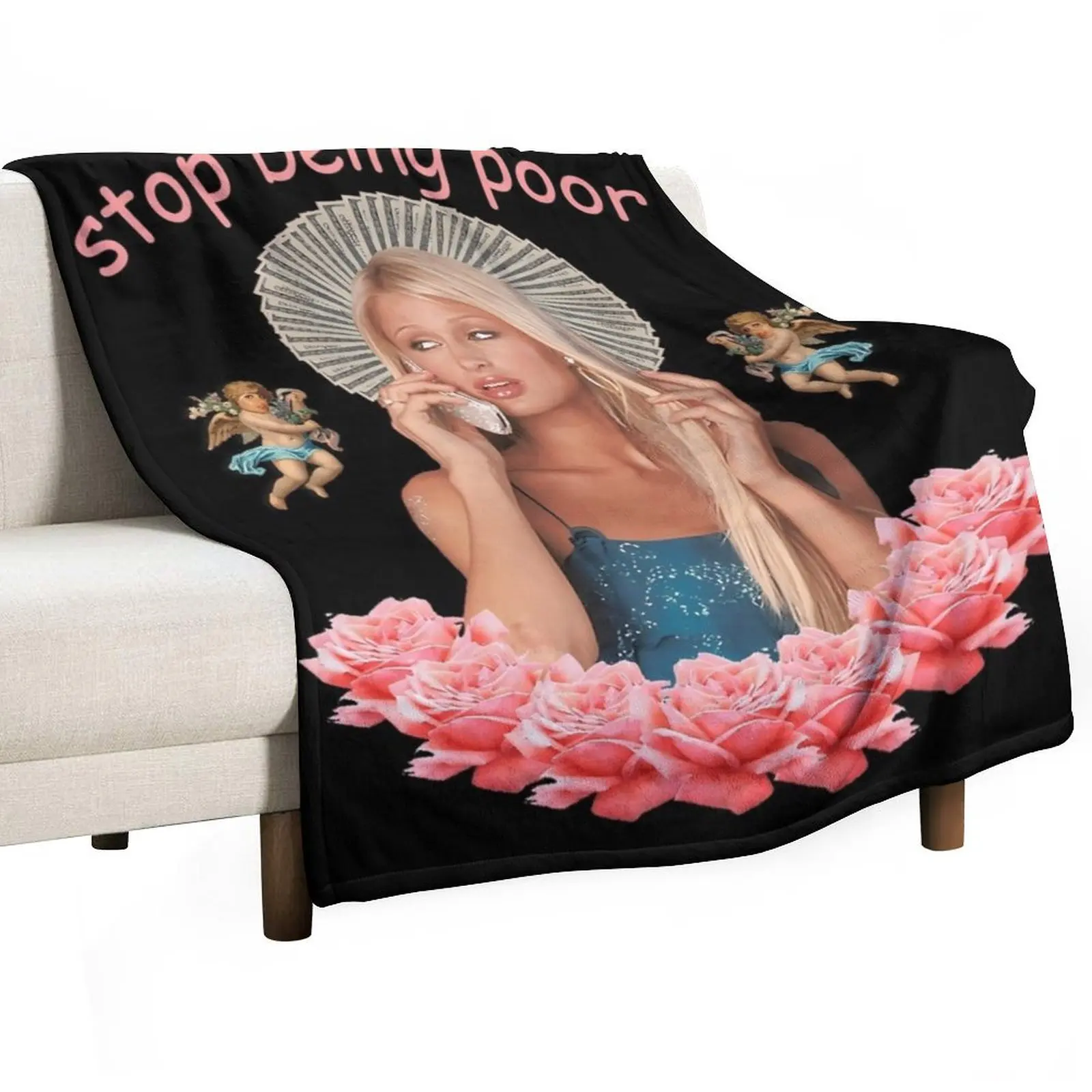 

Paris Hilton 'Stop Being Poor' Throw Blanket for sofa Bed covers Custom Cute Blankets