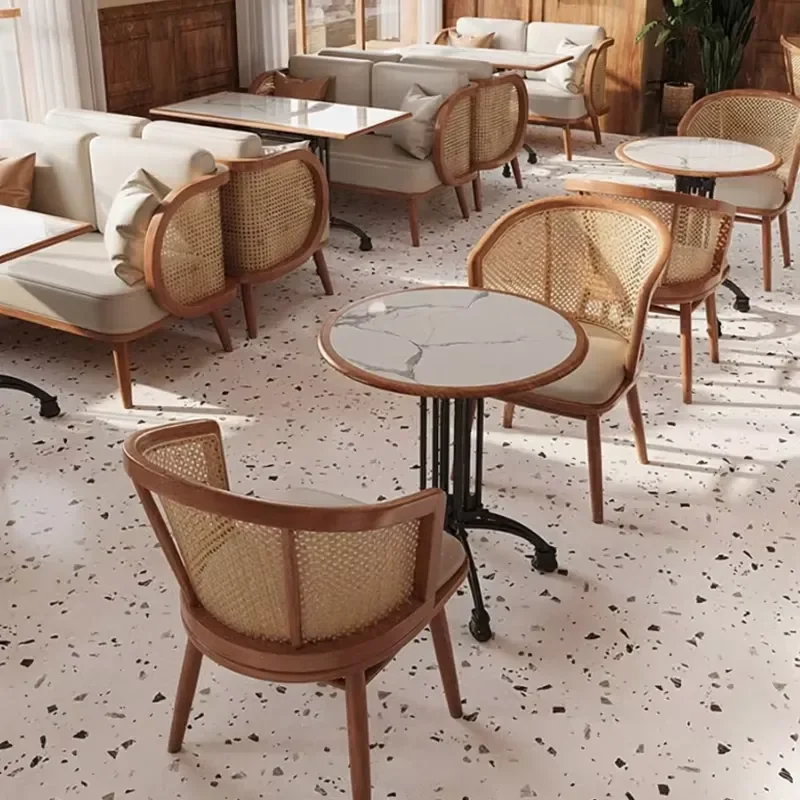 Solid Wood Restaurant Furniture Dining Table Chair Sets Canteen Fast Food Catering Cafe Coffee Shop Booth Sofa Seats Chair