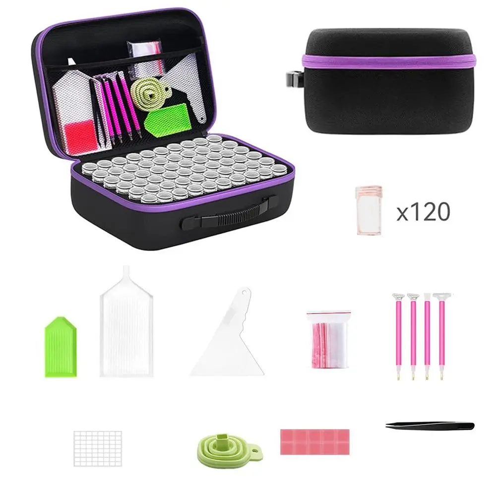 

DIY Crystal Painting Storage Bag 120 Slots Multi-Functional Beads Container Box Pen Trays Art Crafts Accessories