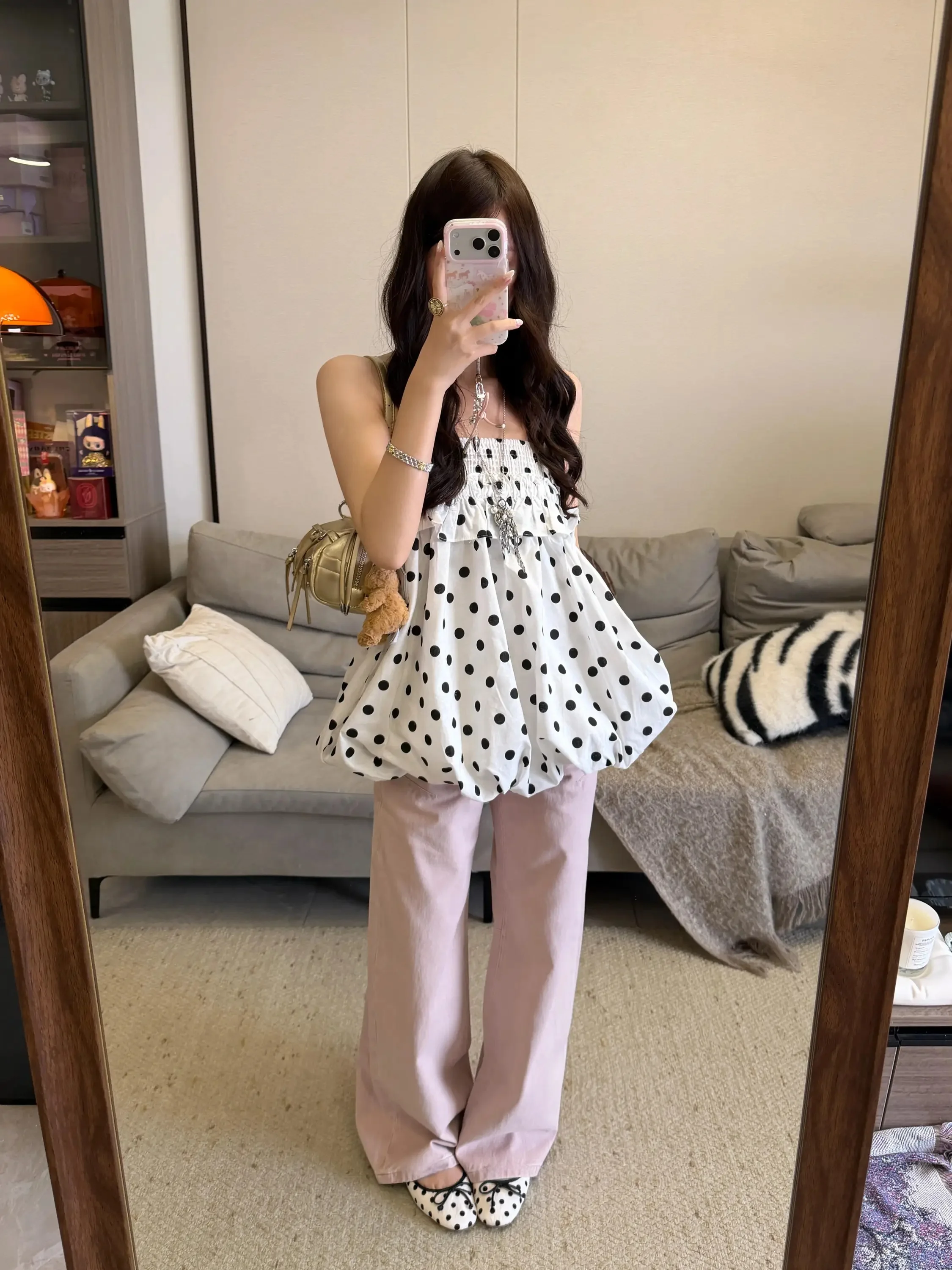 American Retro Polka Dot Bloomer Skirt Women's Summer Casual Two-Way Wear Midi Dress City Commuting Daily Travel Shopping