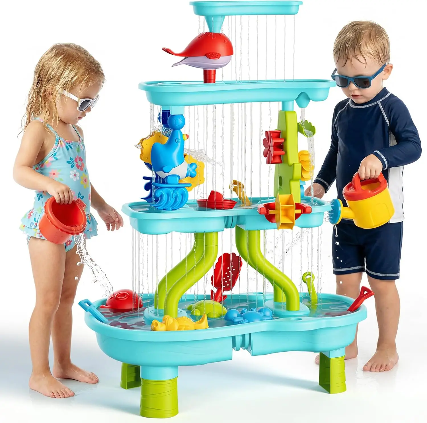 

4-Tier Sand and Water Play Table for Toddlers, Outdoor Sensory Activity Toy for Kids 3-12