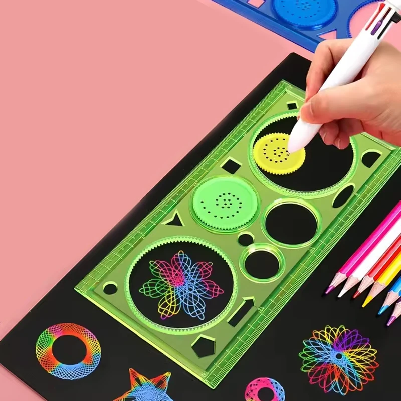 Creative Geometry Spirograph Drawing Stencils Set Painting Template Art Crafts Kids Educational Toy Variety of Flowers Ruler