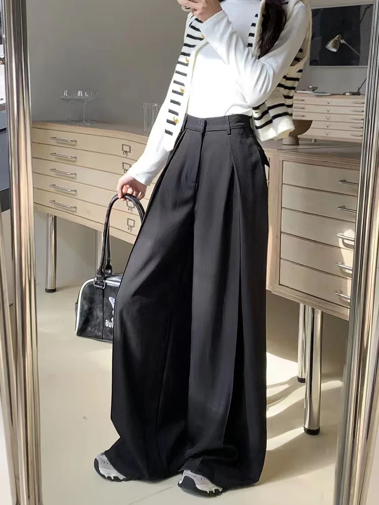 

Women's Casual Baggy Suit Wide Leg Pants Korean Fashion Oversize Solid High Waist Straight Trousers Commuting Office Full Pant