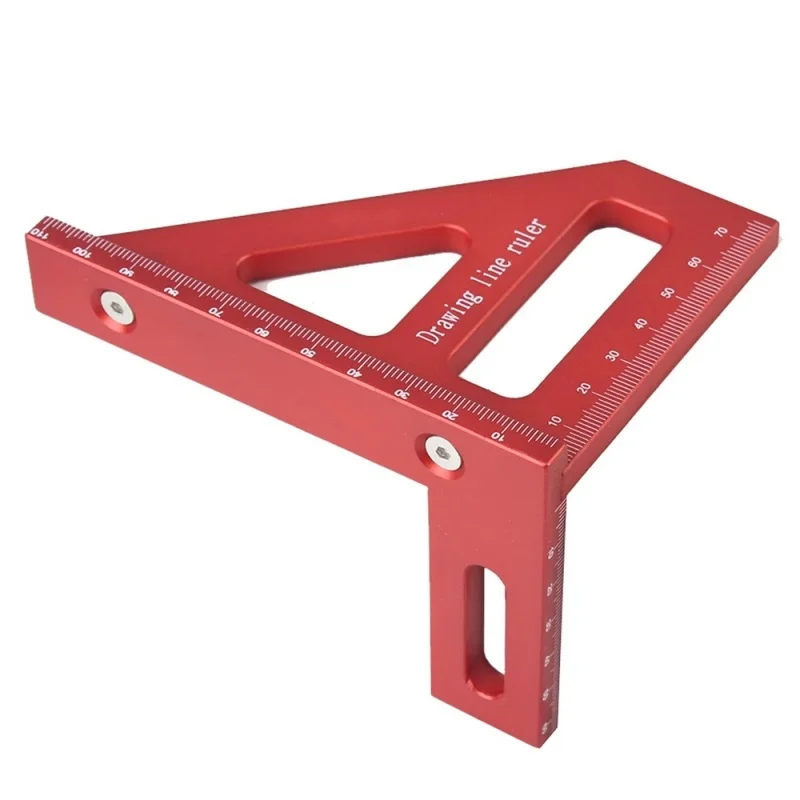 Regla de medición roja de aluminio multiángulo 3D, transportador cuadrado para carpintería de 45/90 grados, línea de dibujo, herramienta de diseño triangular de inglete