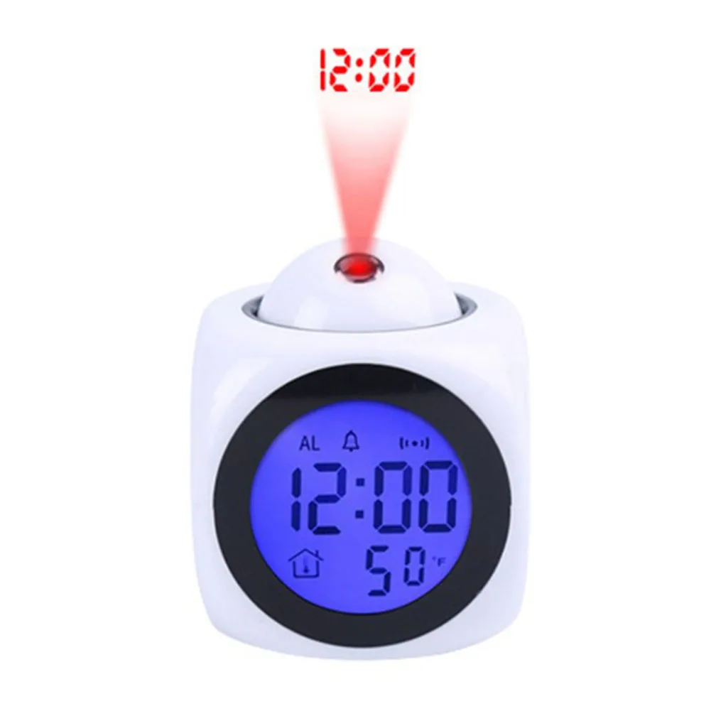 Revolutionize your Morning with our LED Projection Alarm Clock Voice Alerts Temperature Reporting Music Alarms Convenient Usage