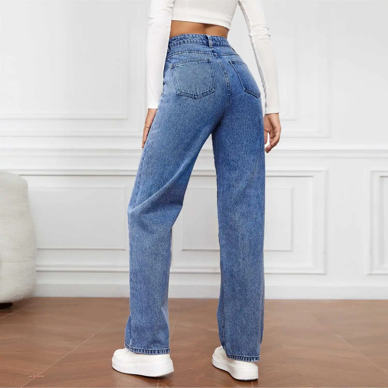 Open Crotch Y2k Baggy Wide Leg Jeans Women Vintage Streetwear Washed Denim Pants Grunge Basic Slouchy Blue Trousers Femme Autumn