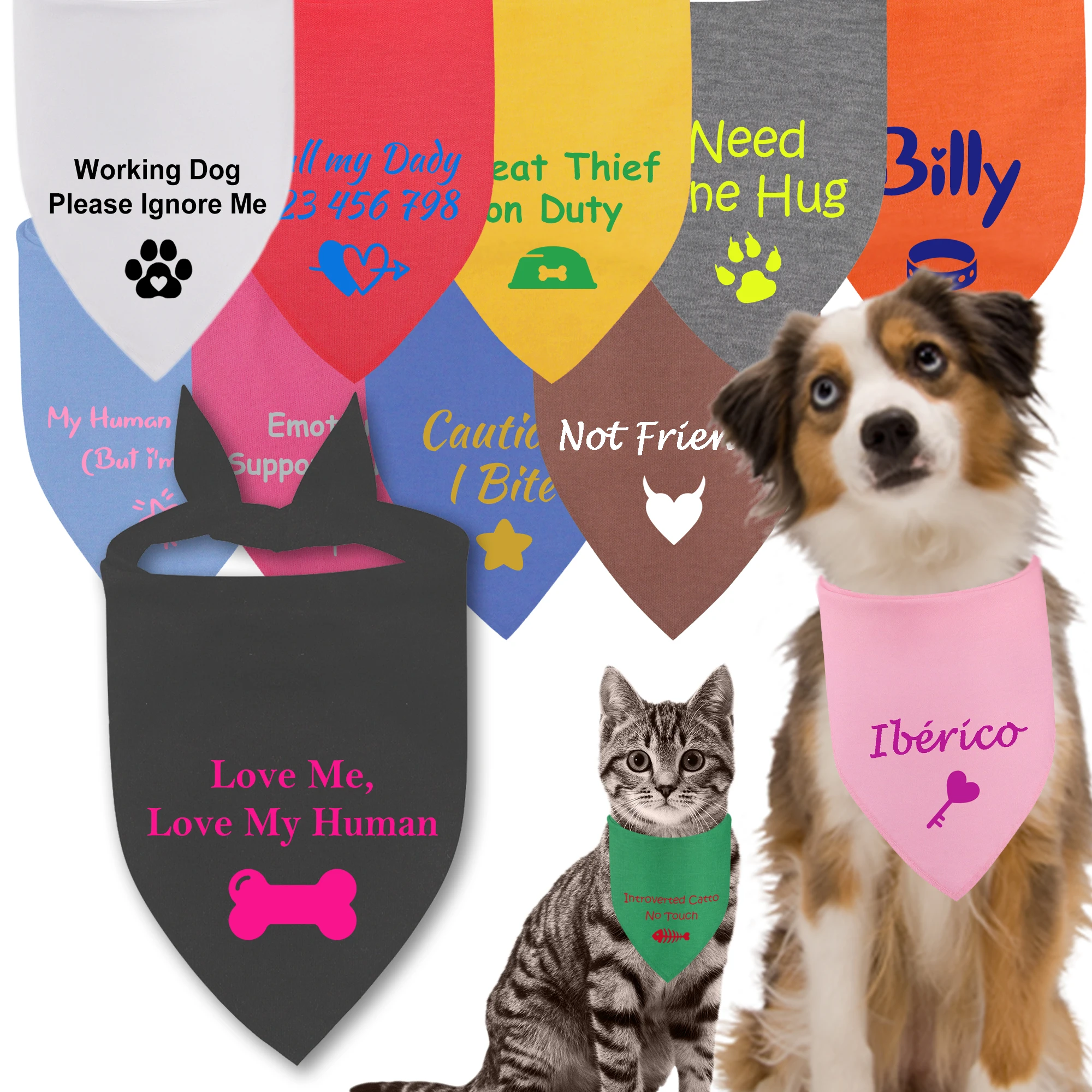Customizable Dog & Cat Bandana - Soft Washable Pet Scarf with Personalized Text/Pattern, 2 Sizes for Medium-Large Small Pets