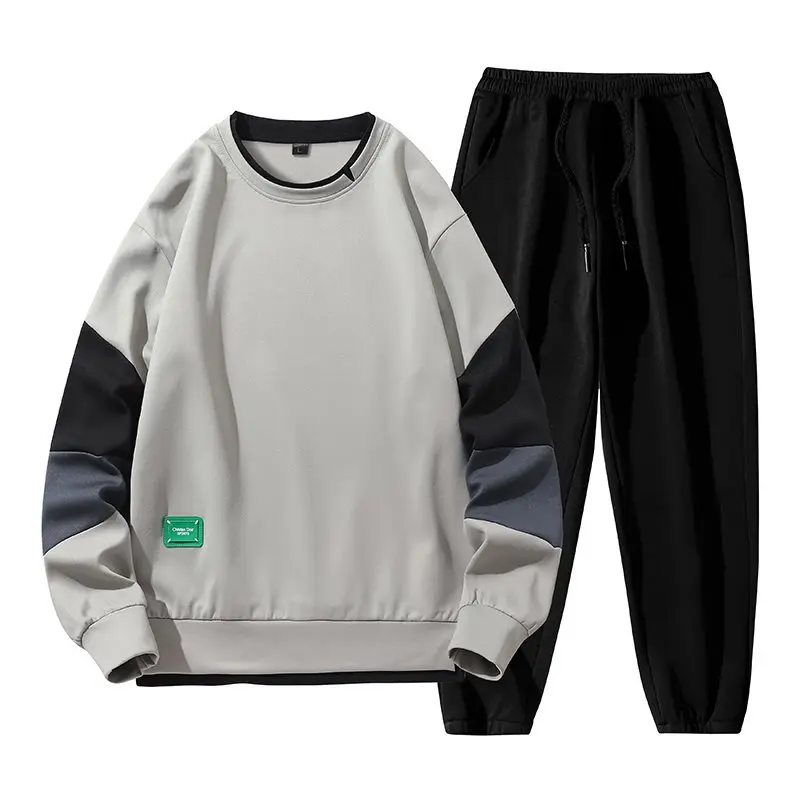 

Men's Casual Spor Loose Fit Two-Piece Set Autumn Japanese Sle Simple Faion Brand Long Sve ort Pants Towel Fabric