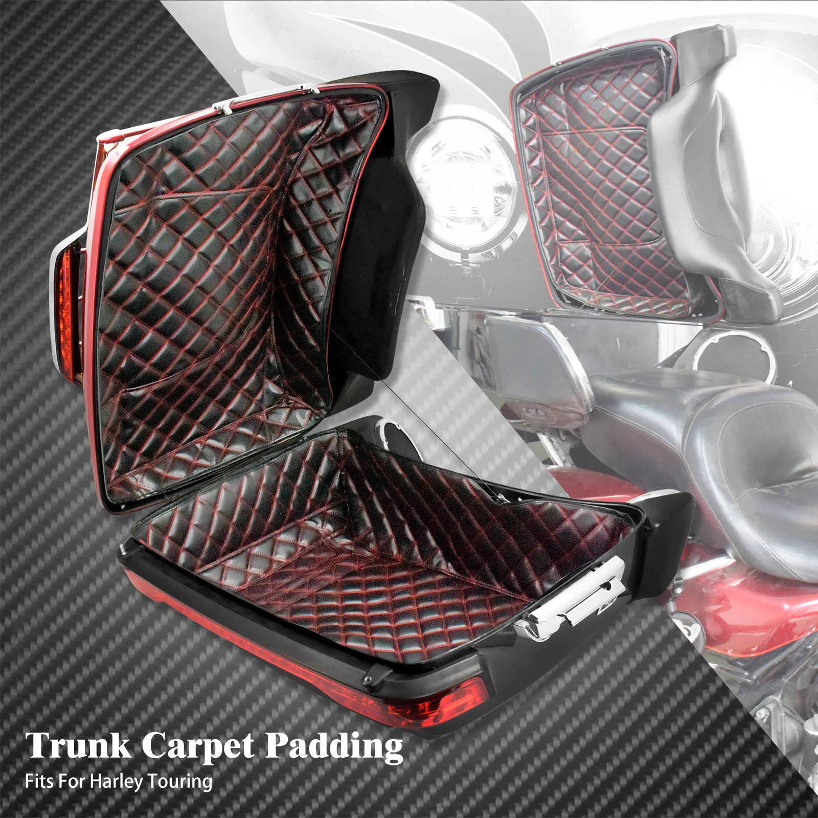 Motorcycle Black Inner Pad Pack Trunk Carpet Liner Leather For Harley Touring CVO Limited Road King Electra Street Glide 14-2022