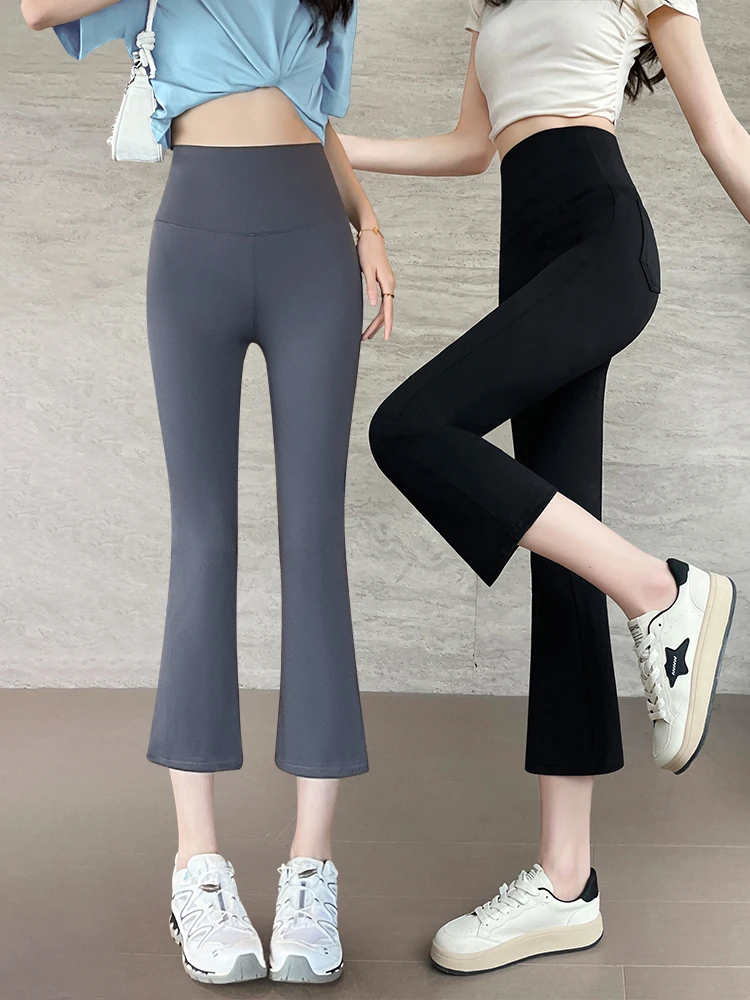 กางเกงโยคะเอวสูงทรงบานสำหรับผู้หญิง รุ่น arkskin Eighteen ทรงไมโครบานเล็กน้อย สวมใส่สบาย ยืดหยุ่นสูง ผลิตจากไนลอน เหมาะสำหรับเล่นกีฬา