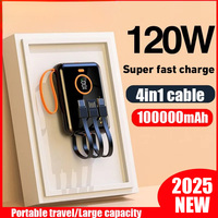 120W 100000mAh Portable Power Bank with Large Capacity built-in Cable bidirectional Fast Charging Suitable For iPhone Samsung