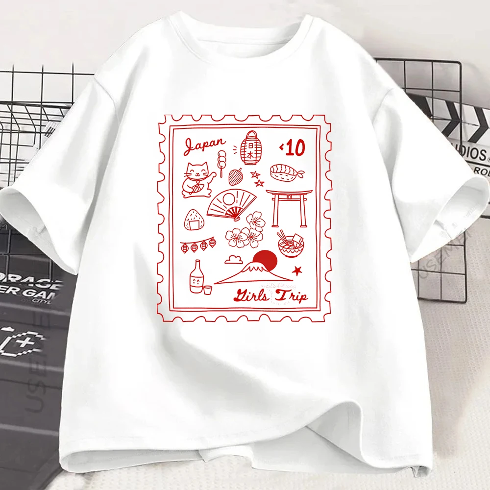 Girls Trip T Shirt Japan Travel Graphic Top Unique Gift For Her Funny Sushi Cat Shirt Summer Fashion Casual Daily Clothing