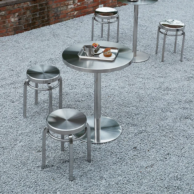 Stainless steel stools, modern and minimalist household dining chairs, stackable low stools, outdoor leisure metal round stools,