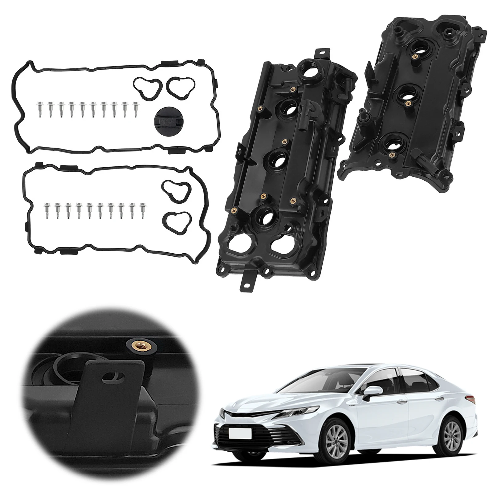 2pcs Camshaft Rocker Cover W/Gasket Screw Oil Cap Rubber Cover Gasket Kit for Nissan Maxima 2009-2020 Murano 3.5L 2015-2020
