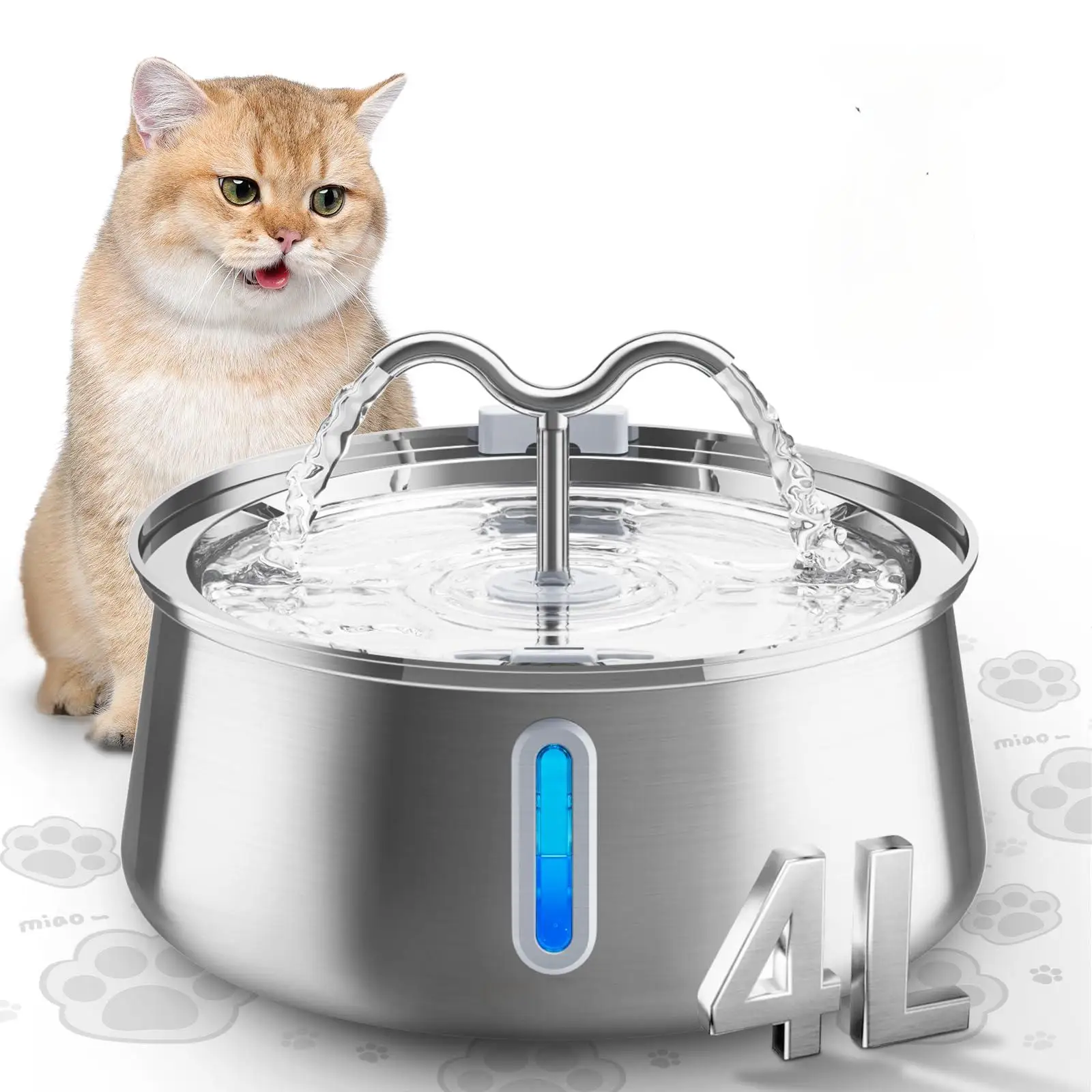 

4L Large Capacity Automatic Cat Drinker Stainless Steel Pet Feeder Dog Drinker with Water Level Window Automatic Pet Drinker