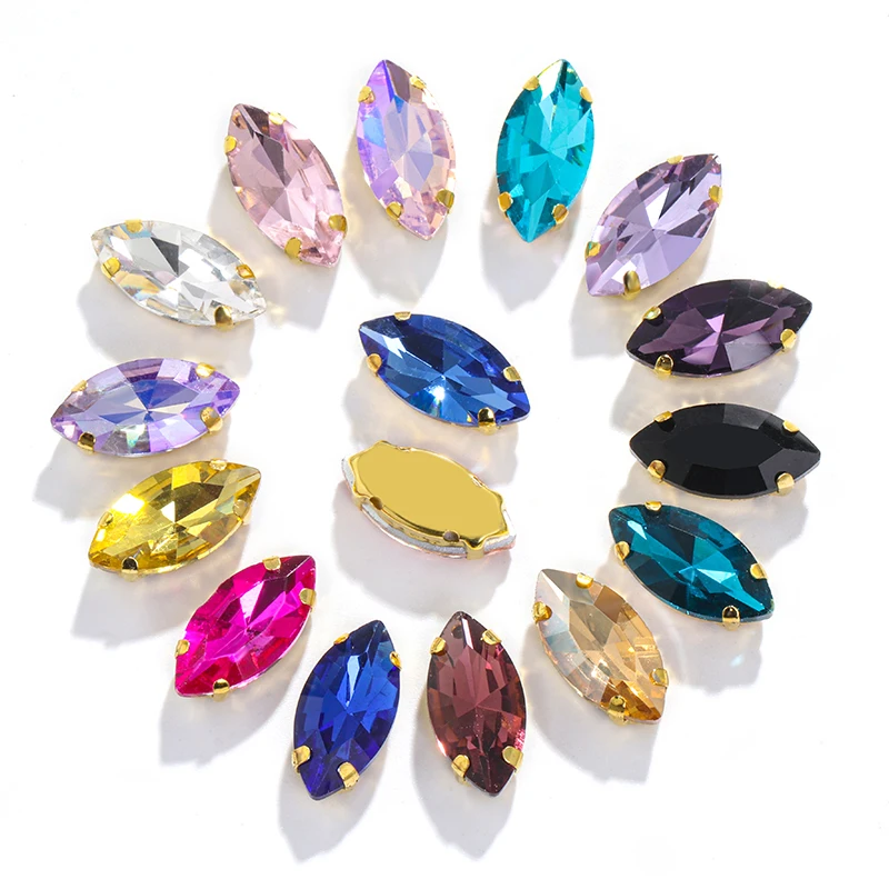 Szklane cyrkonie w kształcie końskiego oka / liścia z pazurem do przyszywania kryształowego kamienia Strass Diamond do akcesoriów do szycia odzieży