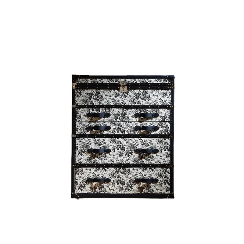 

K9050 French cabinet black and white forest ink flower leather print side cabinet drawer storage storage