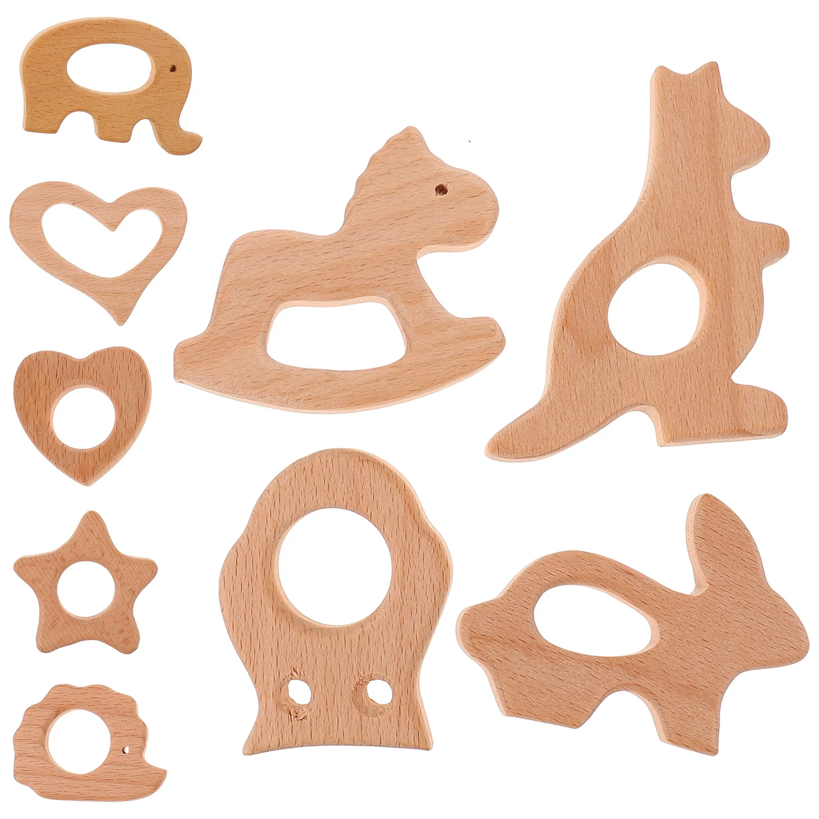 Anneau de dentition en bois naturel pour bébé, 9 pièces, anneaux de dentition lisses pour bébé, pour le confort et l'exercice de la bouche