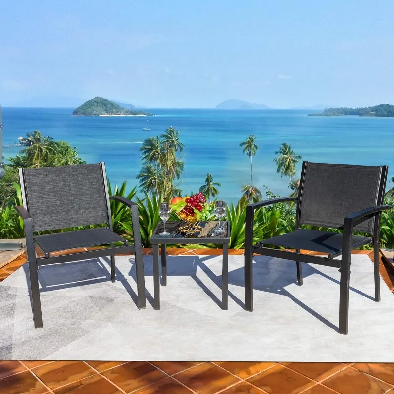 

3 Pieces Patio Furniture Set Outdoor Patio Conversation Textilene Bistro Set Modern Porch Lawn Chairs with Coffee Table