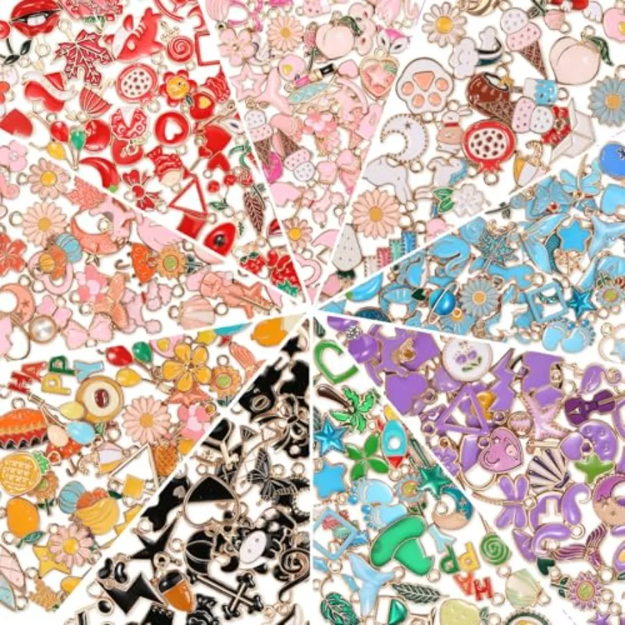 

300Pcs Charms for Jewelry Making, Wholesale Bulk Assorted Gold-Plated Enamel Earring Charms for DIY Necklace Bracelet Jewelry M