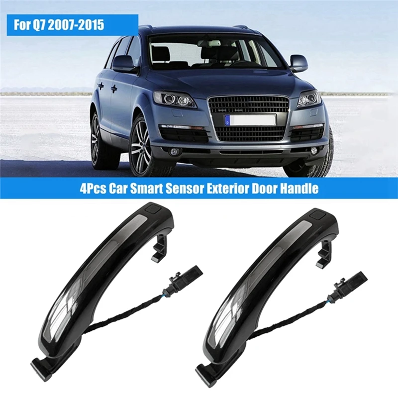 2Pcs Car Black+Chroem Smart Exterior Door Handle W/Key Button For  Q7 2007-2015 4L0837205A 4L0837207A 4L0 837 205B