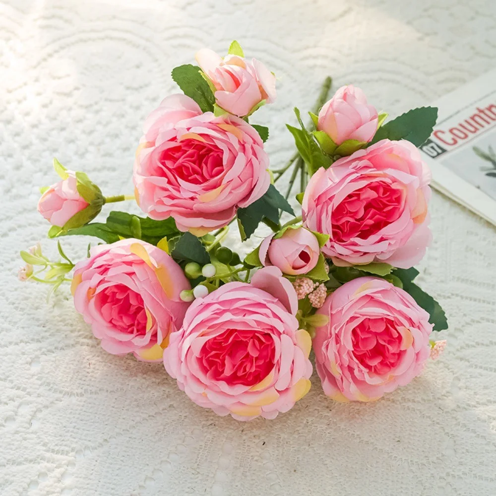 5 شوكات ربيعية ملونة من زهور الفاوانيا الاصطناعية - براعم الفاوانيا الصناعية الحريرية النابضة بالحياة لديكور المنزل وحفلات الزفاف والحفلات #5