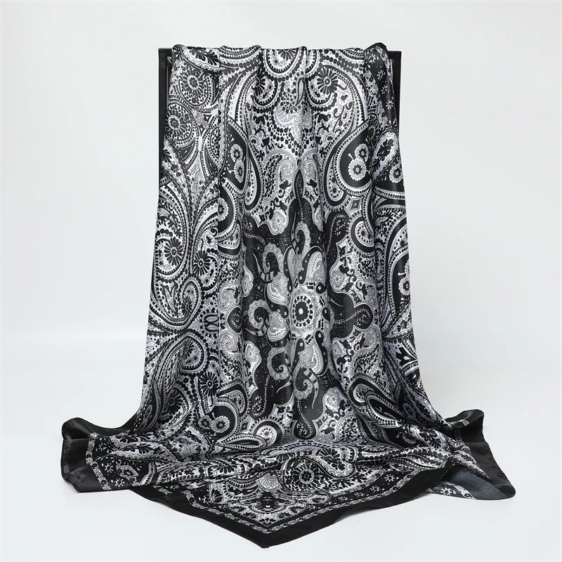 90CM Kerchief Silk Satin Four Seasons Square Beach Stoles Luxury Print Sunscreen Shawls Wraps Hijab Popular Bandana Accessores