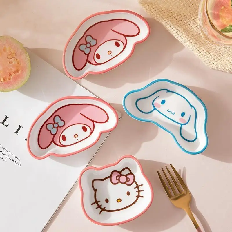 50Ml Sanrio Cartoon Dipping Plate Hello Kitty My Melody Cinnamoroll Kawaii Household Kitchen Children Ceramic Dish Tableware