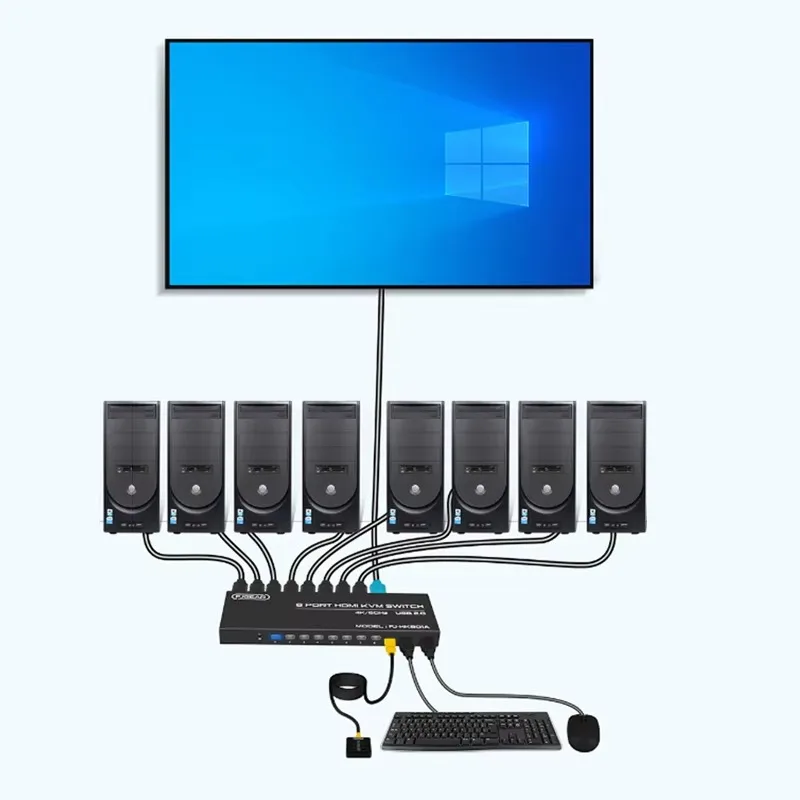 

HK801A High Quality 8-Port Hdmi2.0 Kvm Switcher Usb2.0 Selector 8In 1Out 3840X2160P*60Hz 4K Hdmi Automatic Kvm Switch
