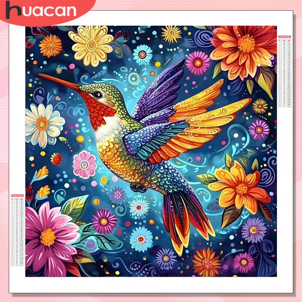 HUACAN 5D-Diamantgemälde, Vogel, Tier, Diamantmosaik, Blumen, Kunsthandwerk, komplette Sets zur Wanddekoration im Wohnzimmer
