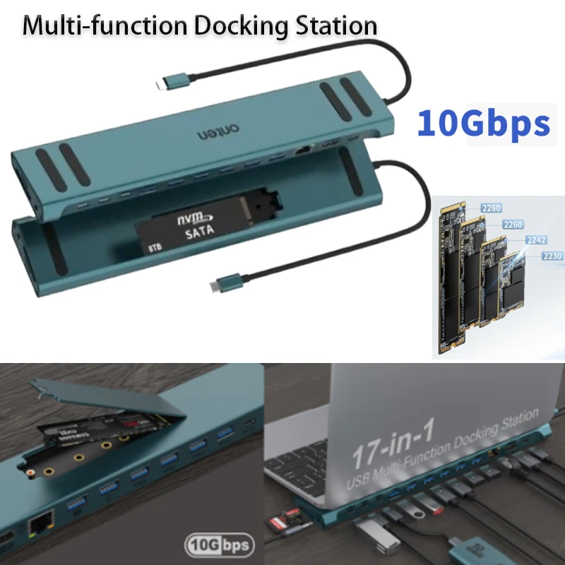 

17In1 Multi-function Docking Station Splitter Adapter USB-C HUB Splitter Extender Type-C To HDMI-compatible Adapter Card Reader