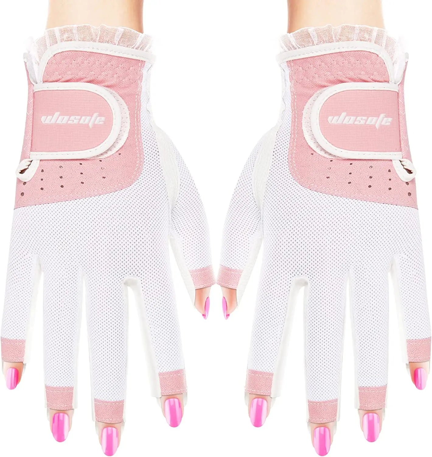 Wosofe-guantes de Golf de cuero suave para mujer, accesorio de agarre Extra transpirable, medio dedo, 1/3, 1 par