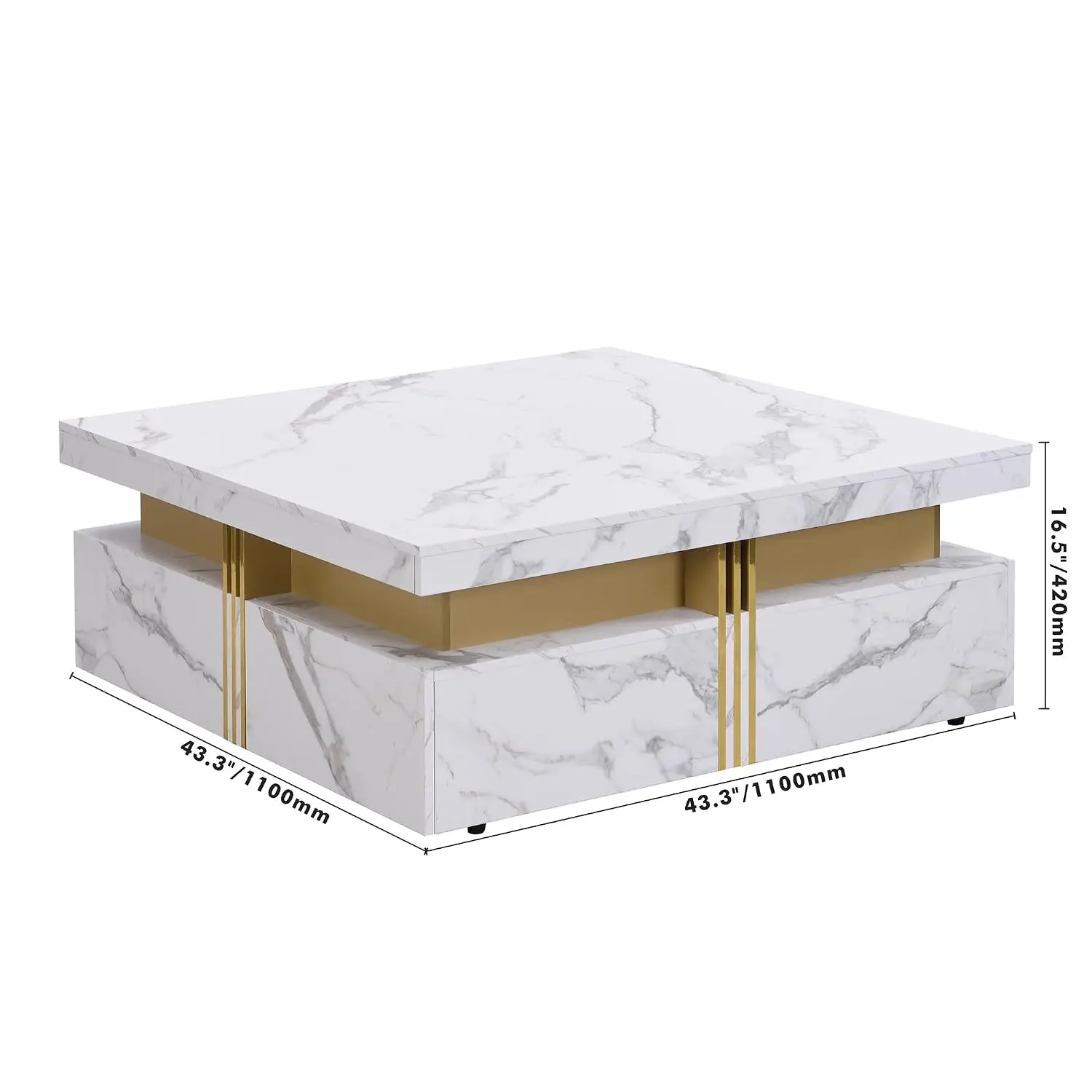 Modern White Square Storage Coffee Table 4 Drawers Living Room, Customized