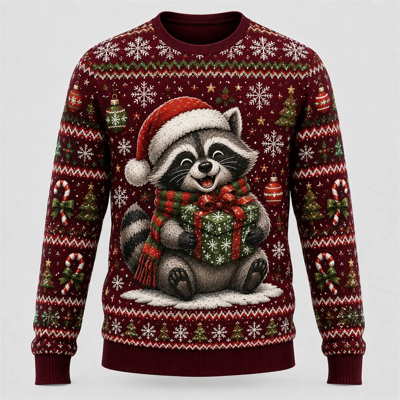 Cute Animals Gift Graphic Christmas Sweatshirts Fashion Unisex Holiday Wear Xmas Sweater Loose Breathable Pullovers Tracksuit