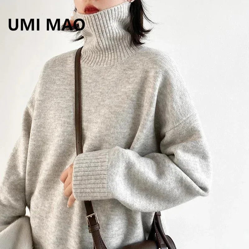 

UMI MAO Korean Women's Sweater Loose Turtleneck Sweaters Warm Solid Pullover Knitwear Basic Female Tops Autumn Winter